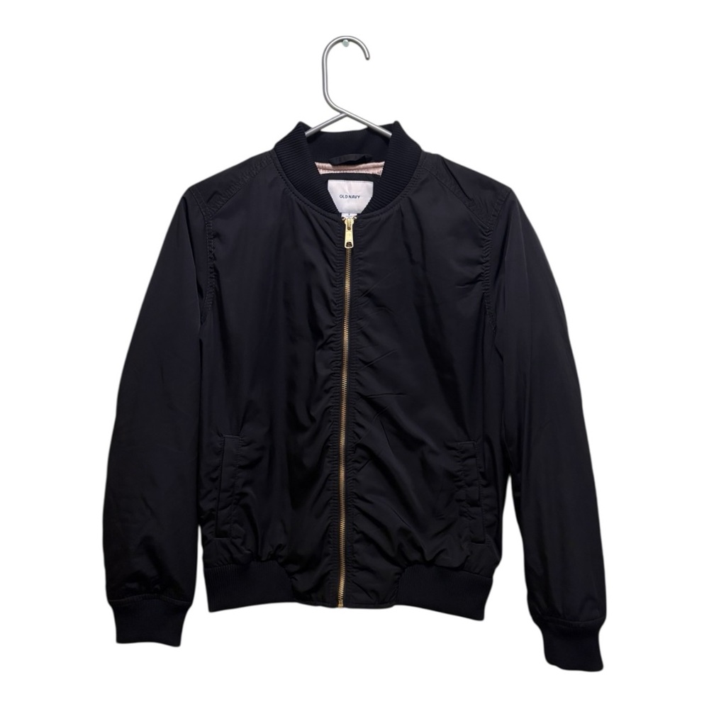 [2/$25] OLD NAVY WOMENS LONG SLEEVE BLACK NYLON FULL ZIP UP LINED BOMBER JACKET